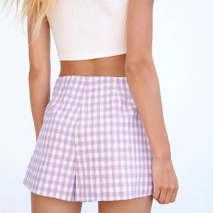 ZARA Gingham shorts lilac and white medium size large